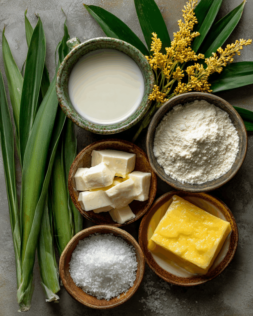 Ingredients for Coconut Panna Cotta with Mango Puree laid out neatly.