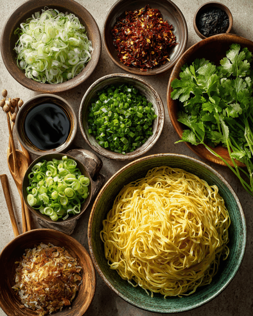 Ingredients for making Thai Dry Egg Noodles