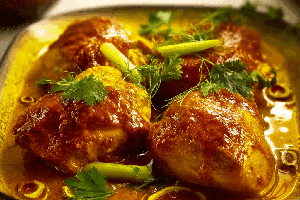 Authentic Thai turmeric chicken served with jasmine rice