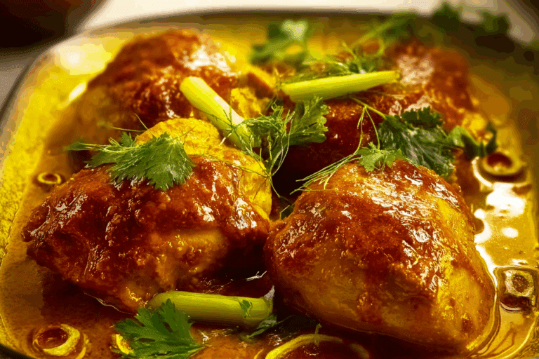 Authentic Thai turmeric chicken served with jasmine rice