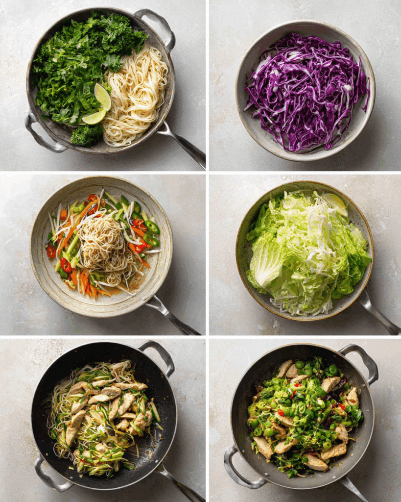 Cooking satay chicken for Thai Satay Chicken Noodle Salad