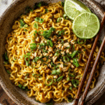 Creamy Thai Peanut Butter Ramen with chicken and vegetables