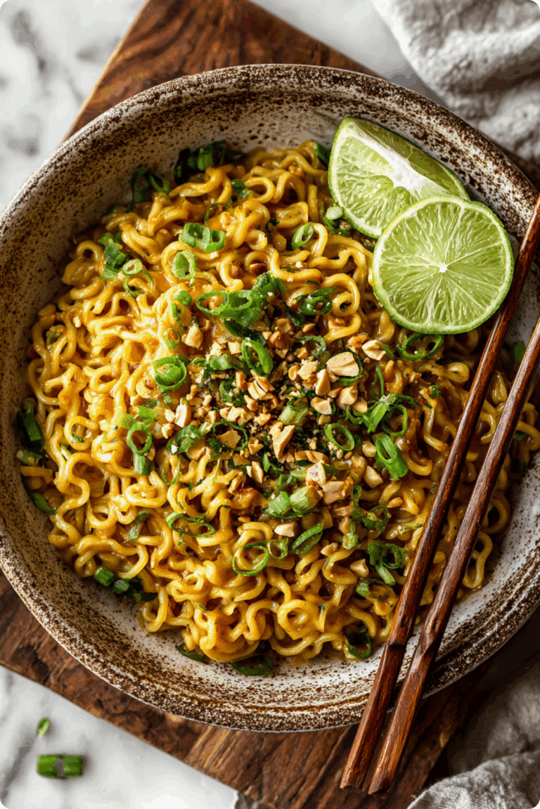 Creamy Thai Peanut Butter Ramen with chicken and vegetables