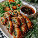 Golden Thai Stuffed Chicken Wings with lime and chili sauce.