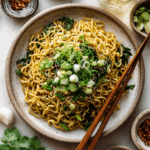 Dry Egg Noodles with roasted pork and Thai toppings