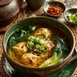 Authentic Thai Wonton Soup Recipe with bok choy and green onions