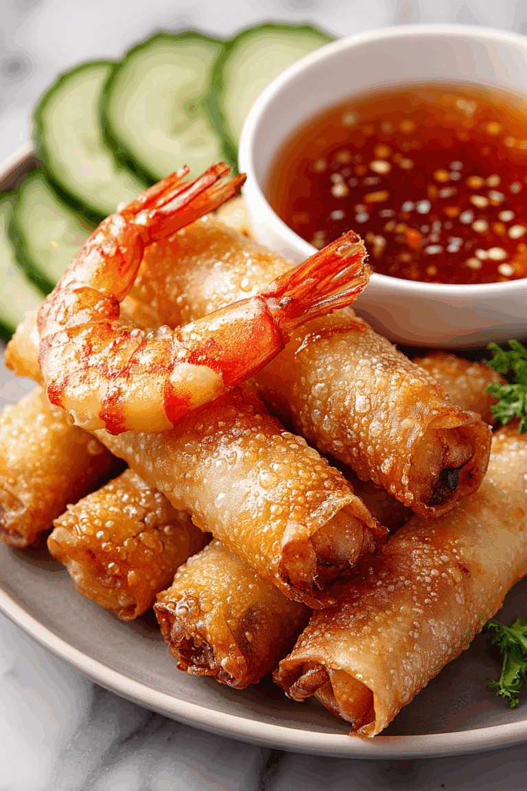 Shrimp in a Blanket served with Thai chili sauce on a platter.