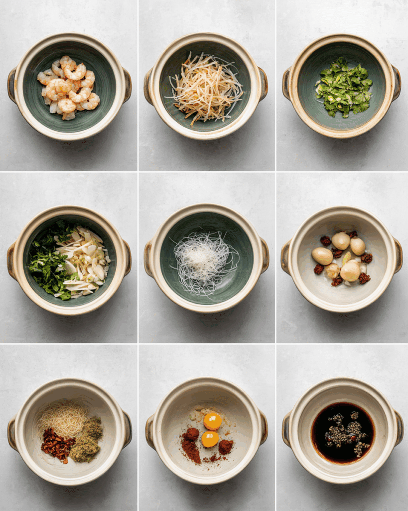 Shrimp and Noodle Clay Pot cooking process on stove