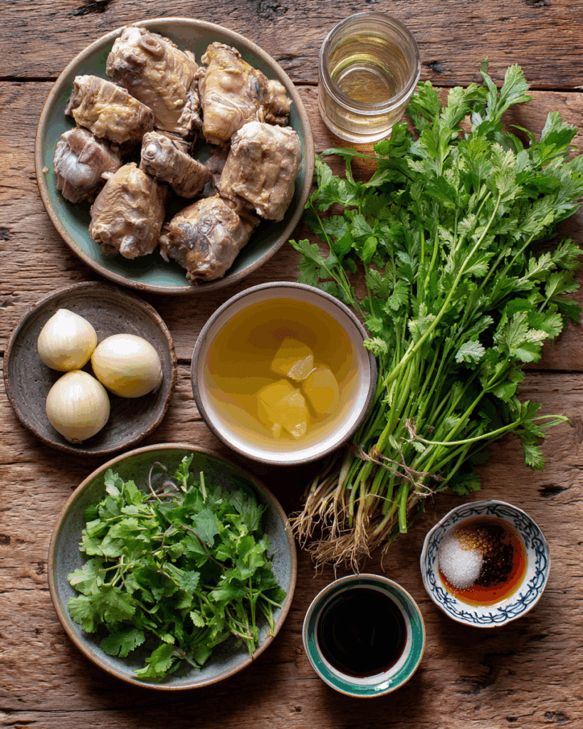 Ingredients for homemade Thai style broth arranged neatly in a flat lay.