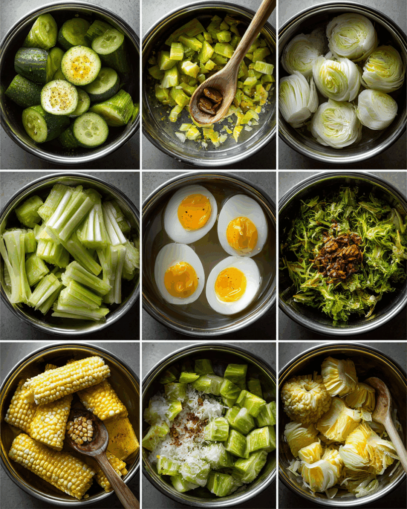 Making Thai Corn and Cucumber Salad by pounding chilies and garlic in a mortar and pestle.