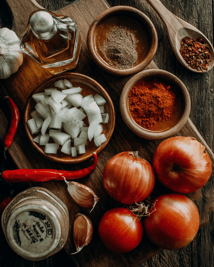 Ingredients laid out for making a Thai Tomato Soup Recipe.