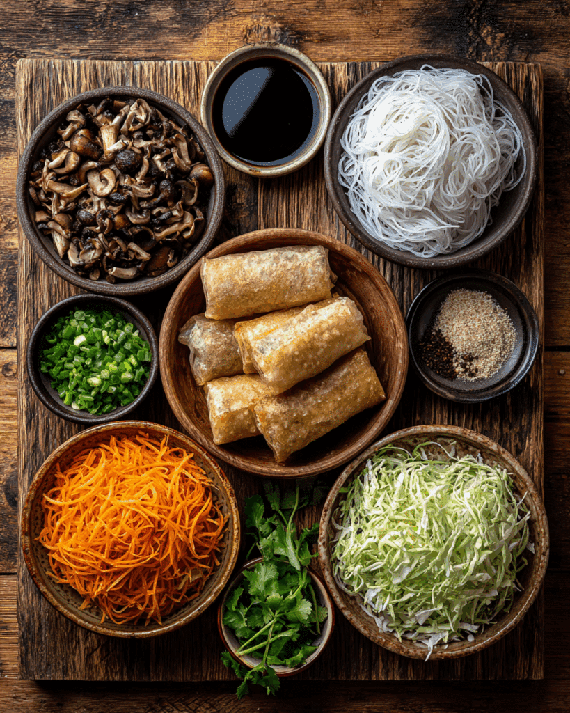 Crispy Spring Rolls ingredients flat lay