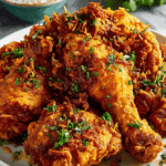 Thai Crispy Fried Chicken with sticky rice and fried shallots