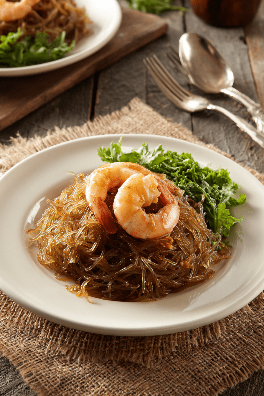 Shrimp and Noodle Clay Pot served in a traditional Thai clay pot