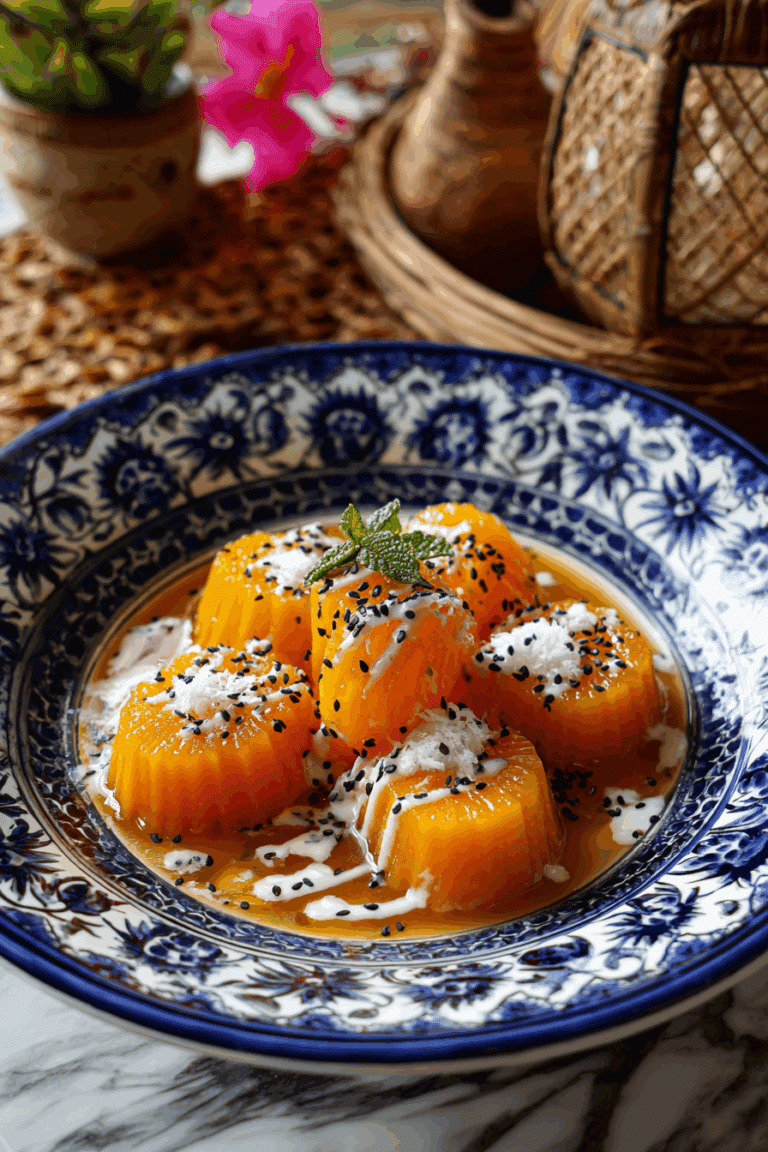 Authentic Thai Pumpkin and Rice Flour Dumplings in Syrup Recipe