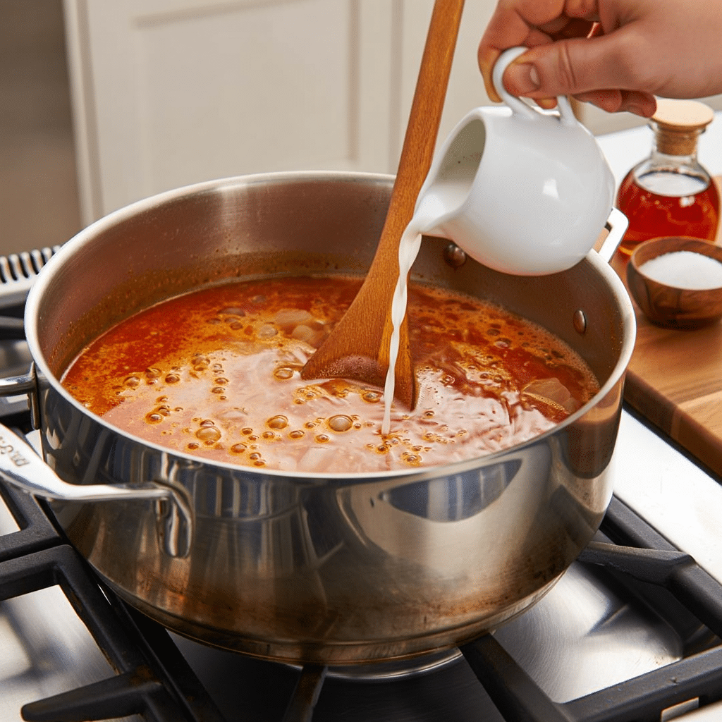 Sautéing onions, garlic, and curry paste for Thai Red Curry Wonton Soup Recipe