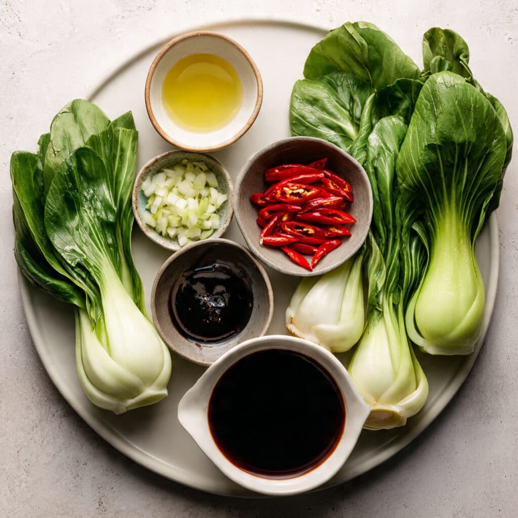 Fresh baby Bok Choy Stir Fry Recipe prepared for stir frying