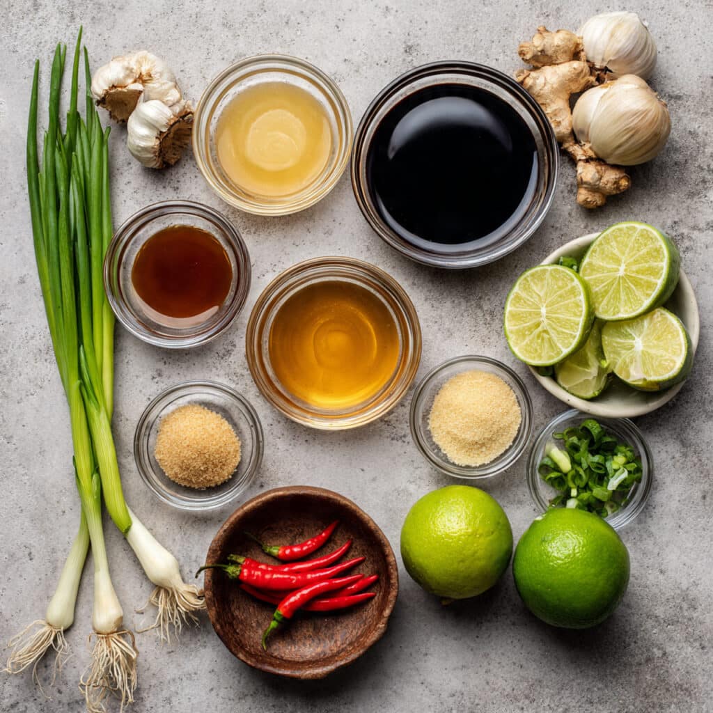 Homemade Thai dipping sauce made with tamarind fish sauce lime and garlic