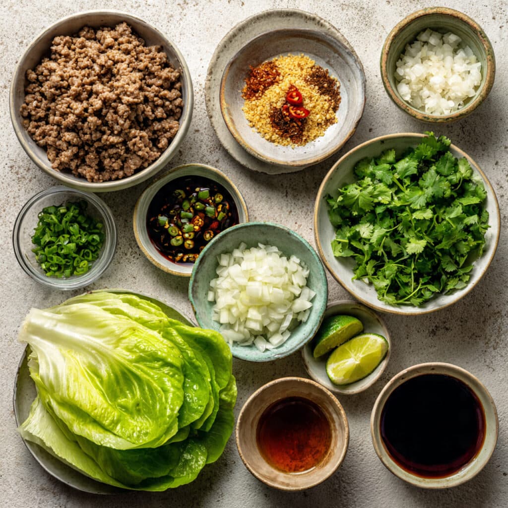 Fresh Thai Ground Beef Lettuce Wraps ready to serve