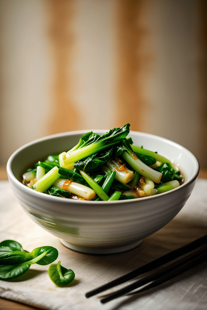 Baby bok choy stir fried with oyster sauce and soy sauce
