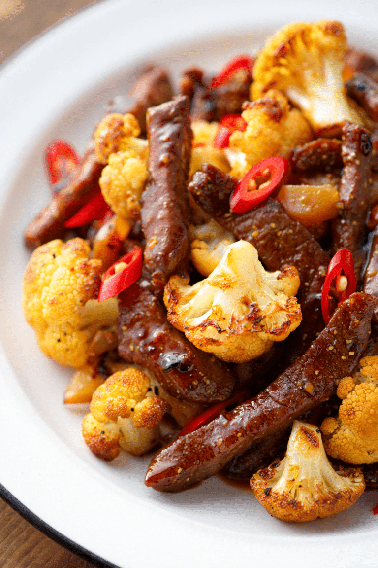 Cauliflower Beef Stir-Fry with tender beef slices and crisp cauliflower in savory Thai sauce