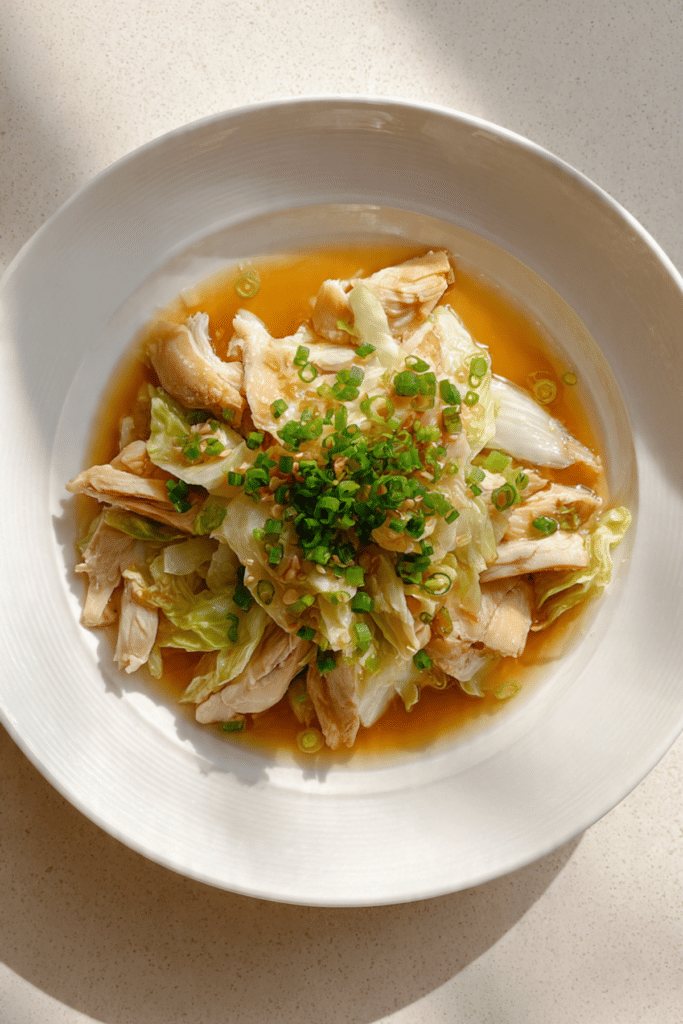 Steamed Chicken with Scallion and Cabbage