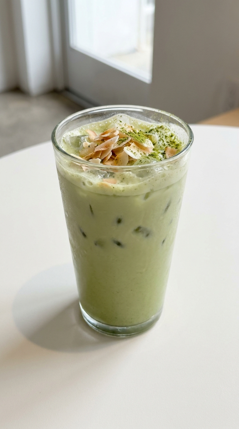 Toasted Coconut Iced Matcha Latte Recipe