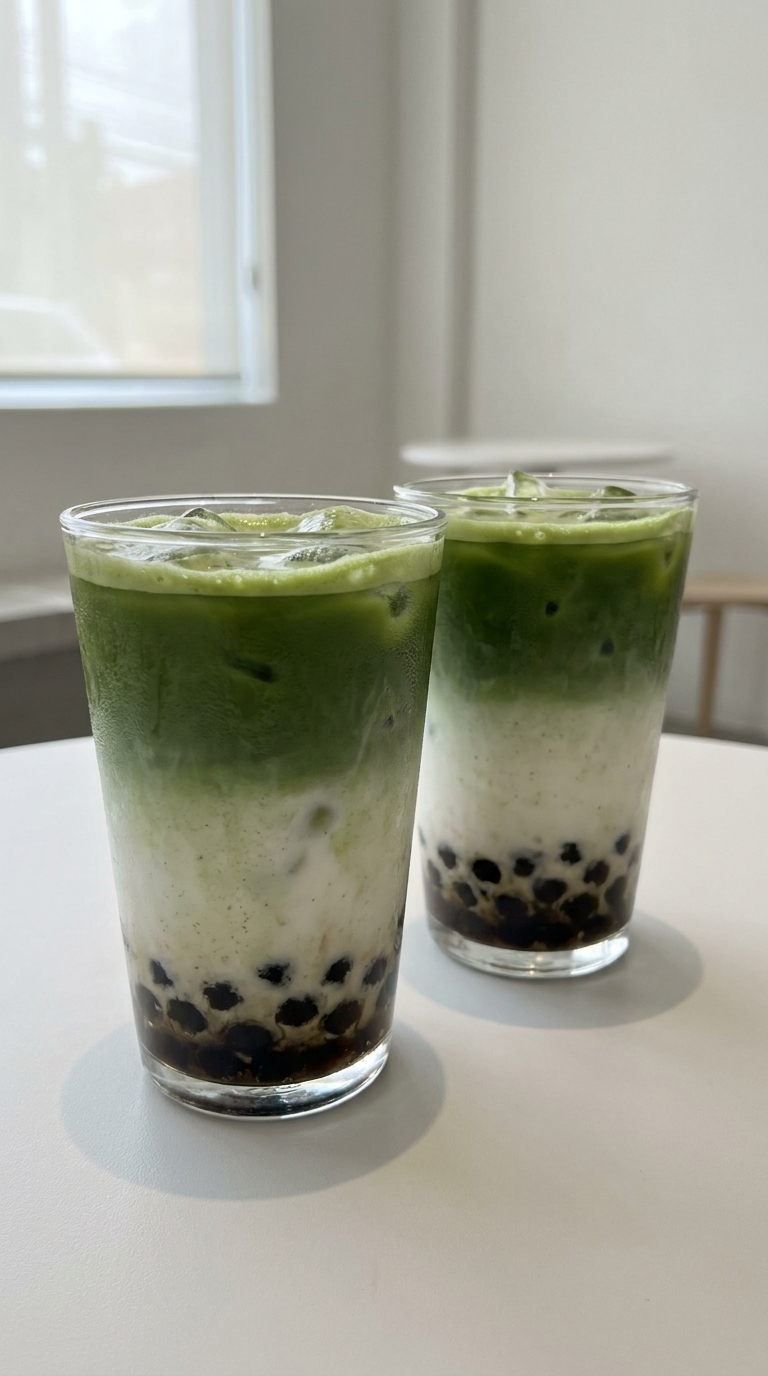 Iced Thai Coconut Matcha Latte with Boba